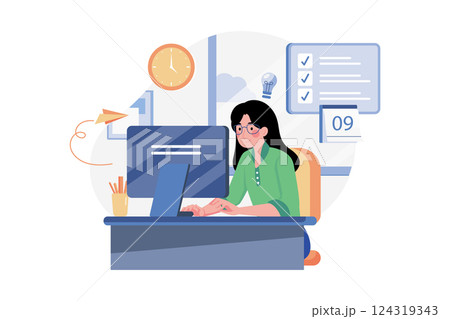 Business Woman With High Productivity Illustration concept. A flat illustration isolated on white background 124319343