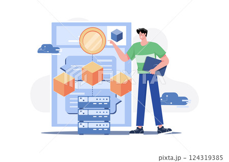 Blockchain Development Illustration concept. A flat illustration isolated on white background Blockchain Development Illustration concept. A flat illustration isolated on white background 124319385