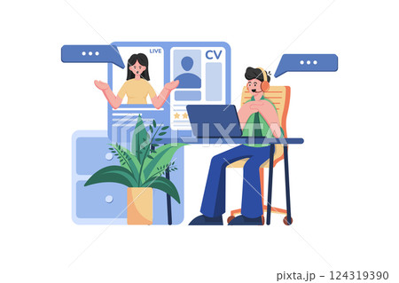 Online Job Interview Illustration concept. A flat illustration isolated on white background Online Job Interview Illustration concept. A flat illustration isolated on white background 124319390