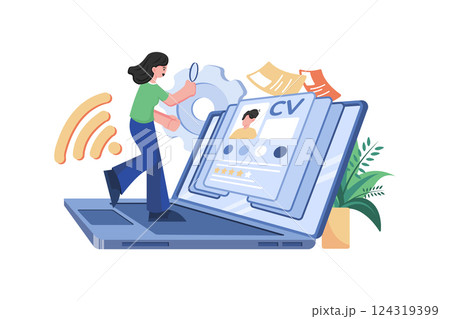 Online Job Research Illustration concept. A flat illustration isolated on white background Online Job Research Illustration concept. A flat illustration isolated on white background 124319399