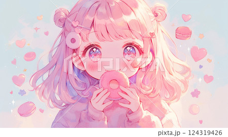 ドーナツを食べる可愛い女の子 124319426