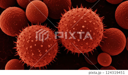 杉の花粉の電子顕微鏡の拡大イラスト 124319451