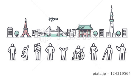Simple Tokyo and people illustration Simple Tokyo and people illustration 124319564