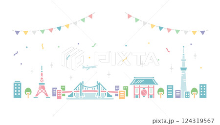 Simple illustration of facilities in Tokyo Simple illustration of facilities in Tokyo 124319567