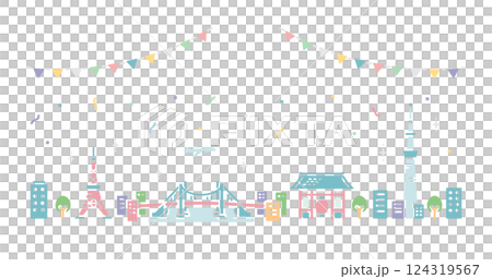 Simple illustration of facilities in Tokyo Simple illustration of facilities in Tokyo 124319567