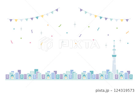 Simple illustration material of buildings in Tokyo 124319573