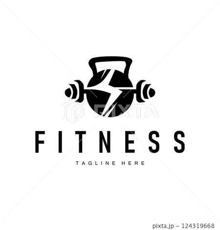 gym fitness sports logo design with minimalist black silhouette concept gym muscle symbol illustration template 124319668
