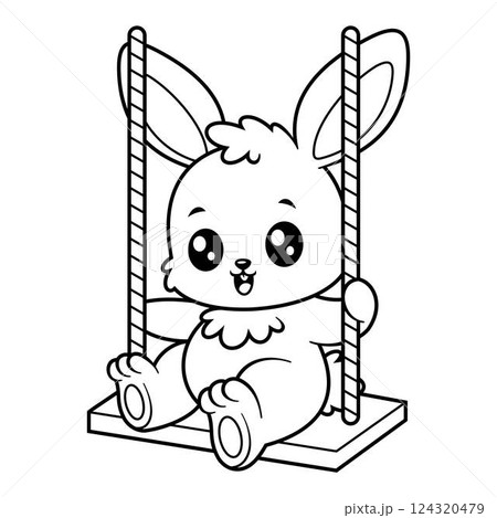Cute bunny feels happy playing swing alone, for coloring Cute bunny feels happy playing swing alone, for coloring 124320479