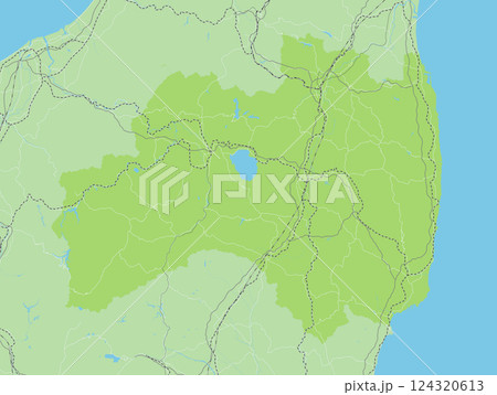 日本の福島県と隣接する都道府県を含む、シンプルな緑色のロードマップ 124320613