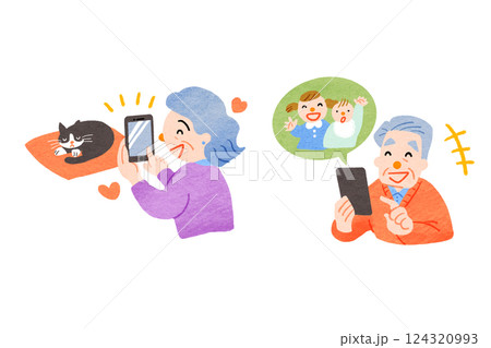スマートフォンを使いこなすシニアのイラスト 124320993