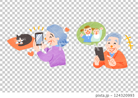 一位老人使用智慧型手機的插圖 一位老人使用智慧型手機的插圖 124320993