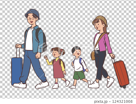 旅行に行く家族のイラスト 124321008