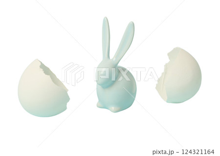 PNG, Easter, blue rabbit hatched from an egg, isolated on a white background 124321164
