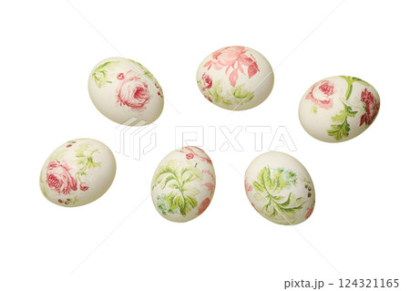 PNG, Easter, eggs in floral print, isolated on white background 124321165