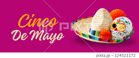 Cinco De Mayo holiday postcard with pink-violet background Cinco De Mayo holiday postcard with pink-violet background 124321172