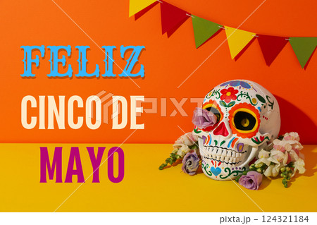 Cinco De Mayo holiday postcard with orange-yellow background 124321184