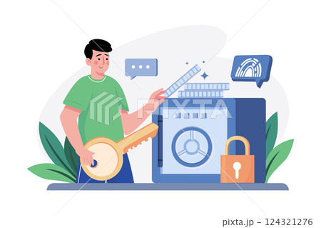 Secure Cryptocurrency Illustration concept. A flat illustration isolated on white background 124321276