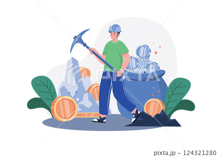 Cryptocurrency Mining Illustration concept. A flat illustration isolated on white background Cryptocurrency Mining Illustration concept. A flat illustration isolated on white background 124321280