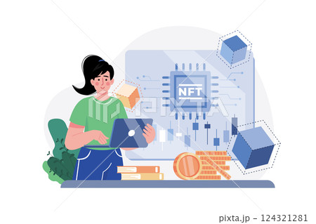 Blockchain Technology Illustration concept. A flat illustration isolated on white background 124321281