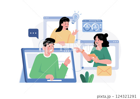 Online Meeting Illustration concept. A flat illustration isolated on white background 124321291