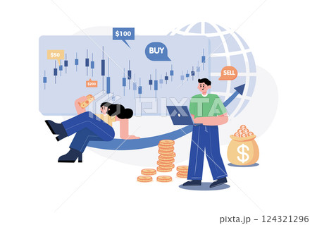 People Trading At Stock Market Illustration concept. A flat illustration isolated on white background 124321296