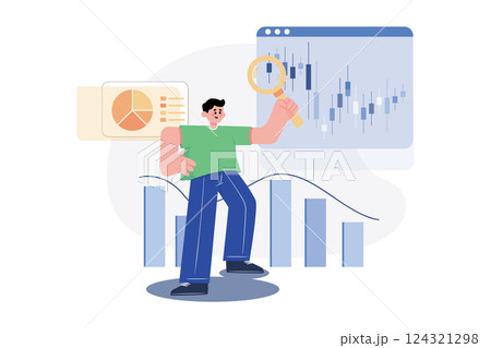 Stock Market Research Illustration concept. A flat illustration isolated on white background Stock Market Research Illustration concept. A flat illustration isolated on white background 124321298