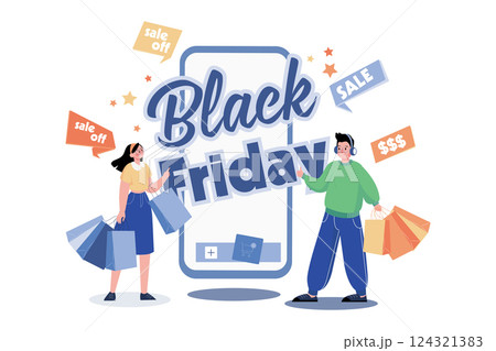 Black Friday Sale Announcement Illustration concept. A flat illustration isolated on white background Black Friday Sale Announcement Illustration concept. A flat illustration isolated on white background 124321383