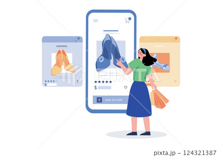 Girl Doing Online Shopping By Smart phone Girl Doing Online Shopping By Smart phone 124321387