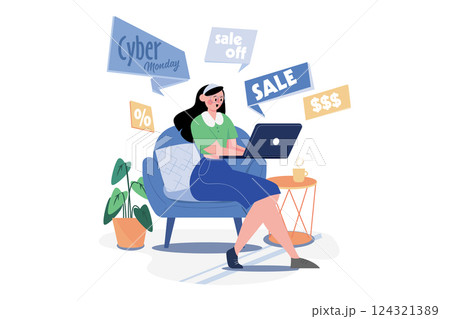 Cyber Monday Shopping Illustration concept. A flat illustration isolated on white background Cyber Monday Shopping Illustration concept. A flat illustration isolated on white background 124321389