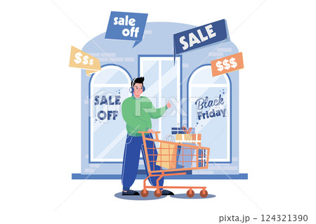 Black Friday Shopping Illustration concept. A flat illustration isolated on white background Black Friday Shopping Illustration concept. A flat illustration isolated on white background 124321390