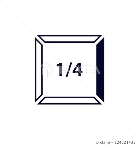 Minimalist icon showing one fourth in a simple black outline square 124321433