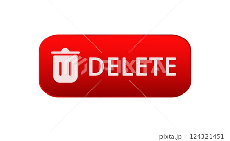 Red delete button with trash can icon clear warning for digital file removal Red delete button with trash can icon clear warning for digital file removal 124321451