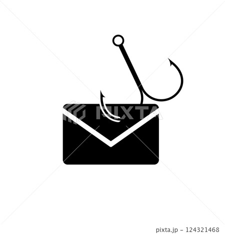Email symbol combined with fishing hook represents phishing concept warning about online scams Email symbol combined with fishing hook represents phishing concept warning about online scams 124321468