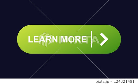 Bright green learn more button with text and arrow for interactive website navigation Bright green learn more button with text and arrow for interactive website navigation 124321481
