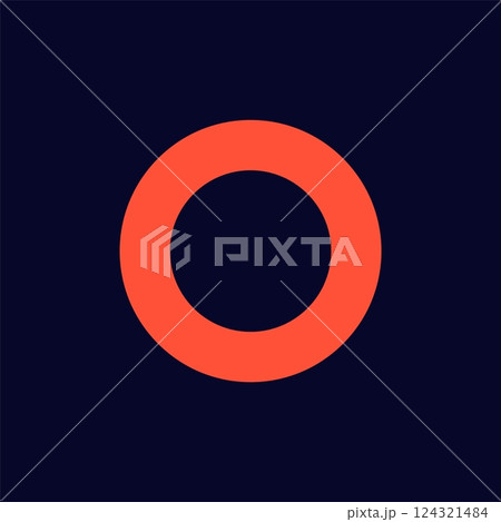 Red circle on dark blue square with bold modern design elements in minimalist style 124321484