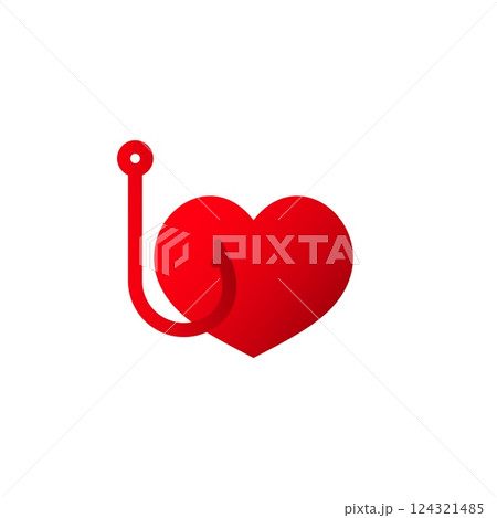 Heart and hook symbolizing love and attraction concepts in simple icon design 124321485