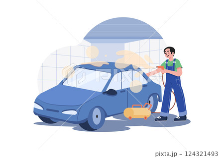 Touchless Car Wash Illustration concept. A flat illustration isolated on white background Touchless Car Wash Illustration concept. A flat illustration isolated on white background 124321493