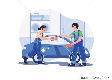 Car Dry Cleaning Illustration concept. A flat illustration isolated on white background 124321496