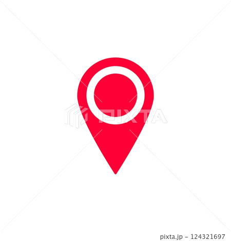 Red location pin symbol with central dot on white visualizing map positioning 124321697