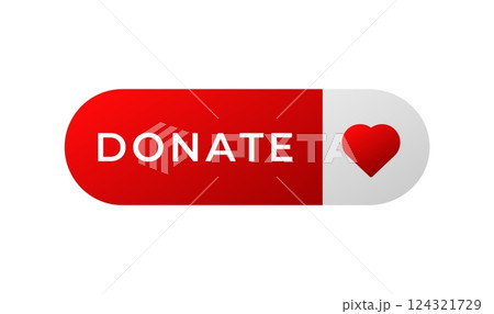 Red donation button featuring a heart symbol to encourage charity and supportive actions 124321729