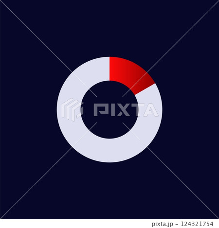 Circular chart with red segment indicating percentage on simple design 124321754