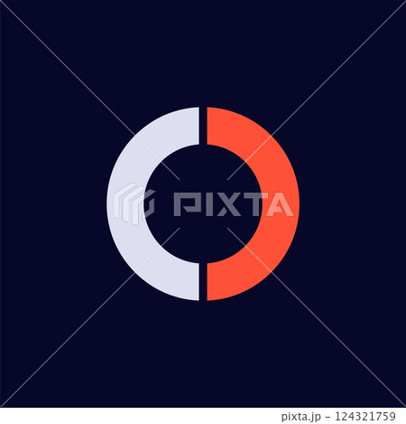 Minimalist yin yang design featuring half gray and half orange circle with distinct divider Minimalist yin yang design featuring half gray and half orange circle with distinct divider 124321759