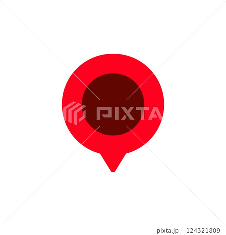 Red location marker with dark center point for mapping and navigation indication 124321809