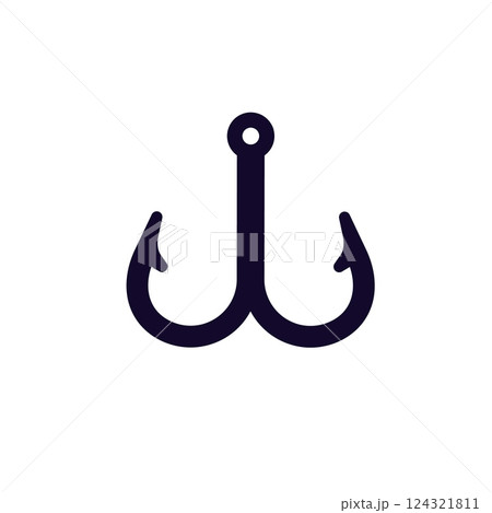 Simple fishing hook symbol in minimalist black and white design for easy recognition 124321811