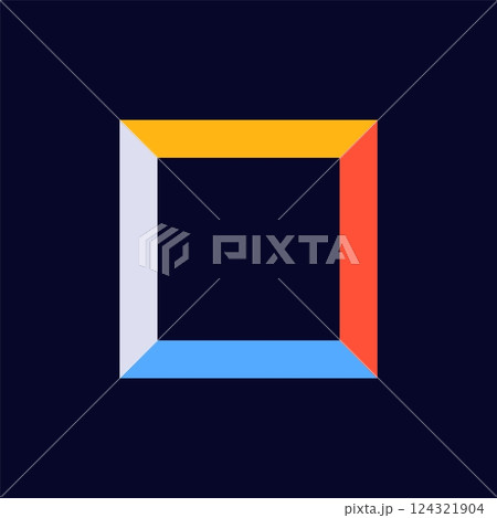 Colorful square frame with yellow, red, blue, and gray sides in simple geometric design Colorful square frame with yellow, red, blue, and gray sides in simple geometric design 124321904