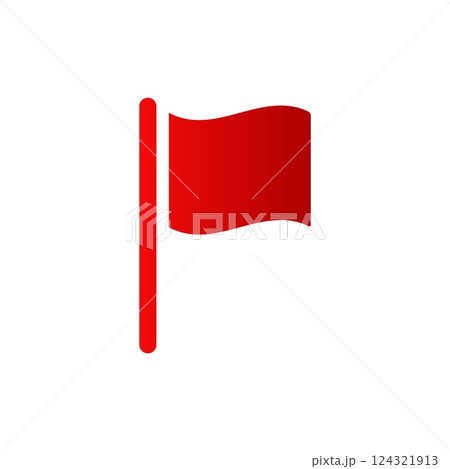 Bright red flag waving slightly in the wind against a clear white space with simple lines Bright red flag waving slightly in the wind against a clear white space with simple lines 124321913