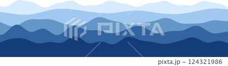 Blue toned abstract mountain landscape with overlapping wavy layers Blue toned abstract mountain landscape with overlapping wavy layers 124321986