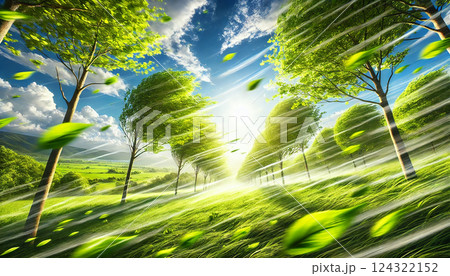 風が抜ける緑の並木道 ― 光と自然が奏でる爽快な風景 風が抜ける緑の並木道 ― 光と自然が奏でる爽快な風景 124322152