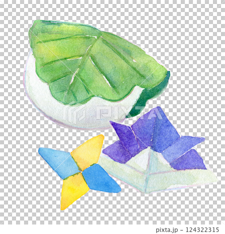 Watercolor illustration: Kashiwamochi and origami helmet - Image of May Watercolor illustration: Kashiwamochi and origami helmet - Image of May 124322315