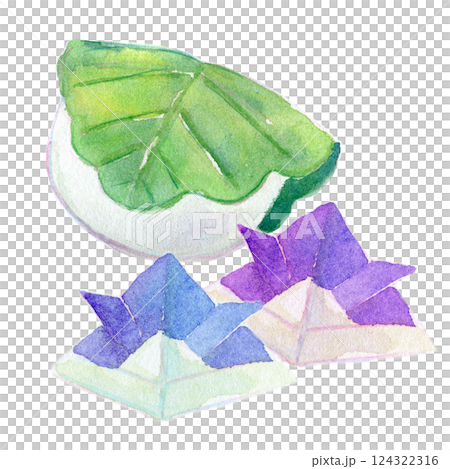 水彩插圖：柏餅和摺紙頭盔 - 五月的圖片 124322316